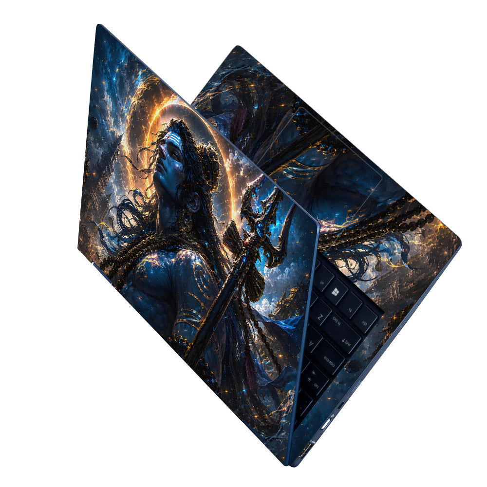 Shiva Blue Trident Swirl Halo Laptop Skin - View 2