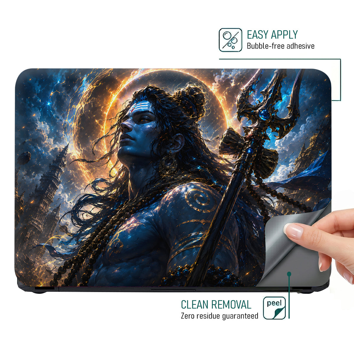 Shiva Blue Trident Swirl Halo Laptop Skin - View 4