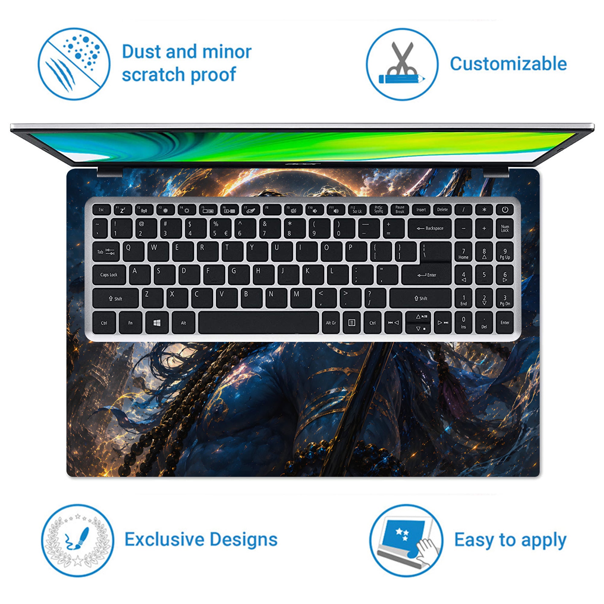 Shiva Blue Trident Swirl Halo Laptop Skin - View 5