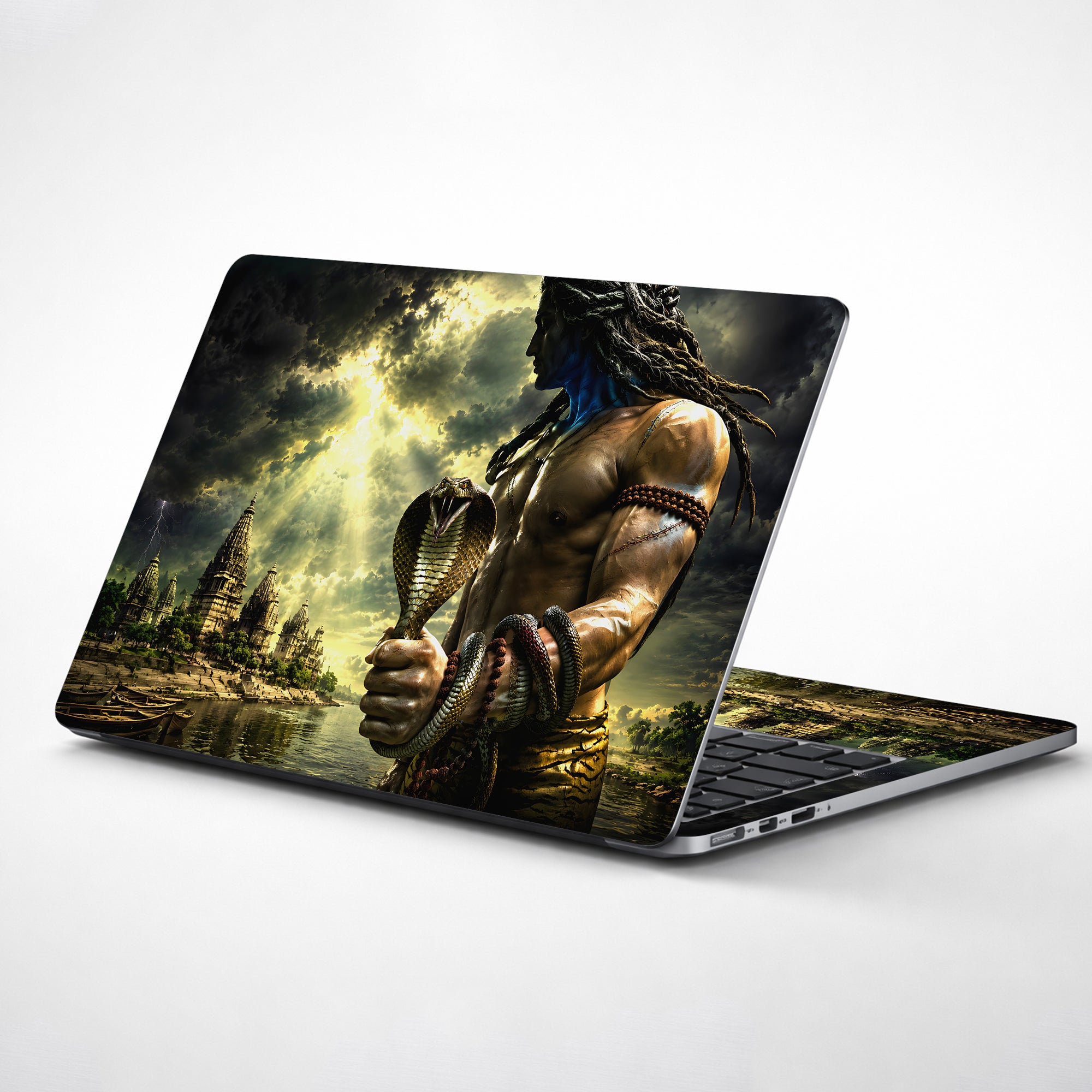 Shiva Cobra Temple River Sunbeam Laptop Skin - View 1