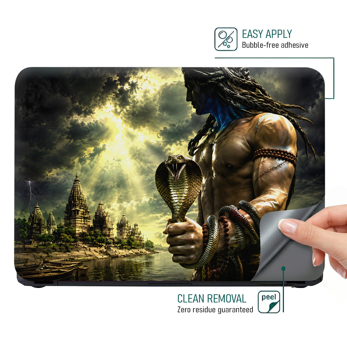 Shiva Cobra Temple River Sunbeam Laptop Skin - View 4