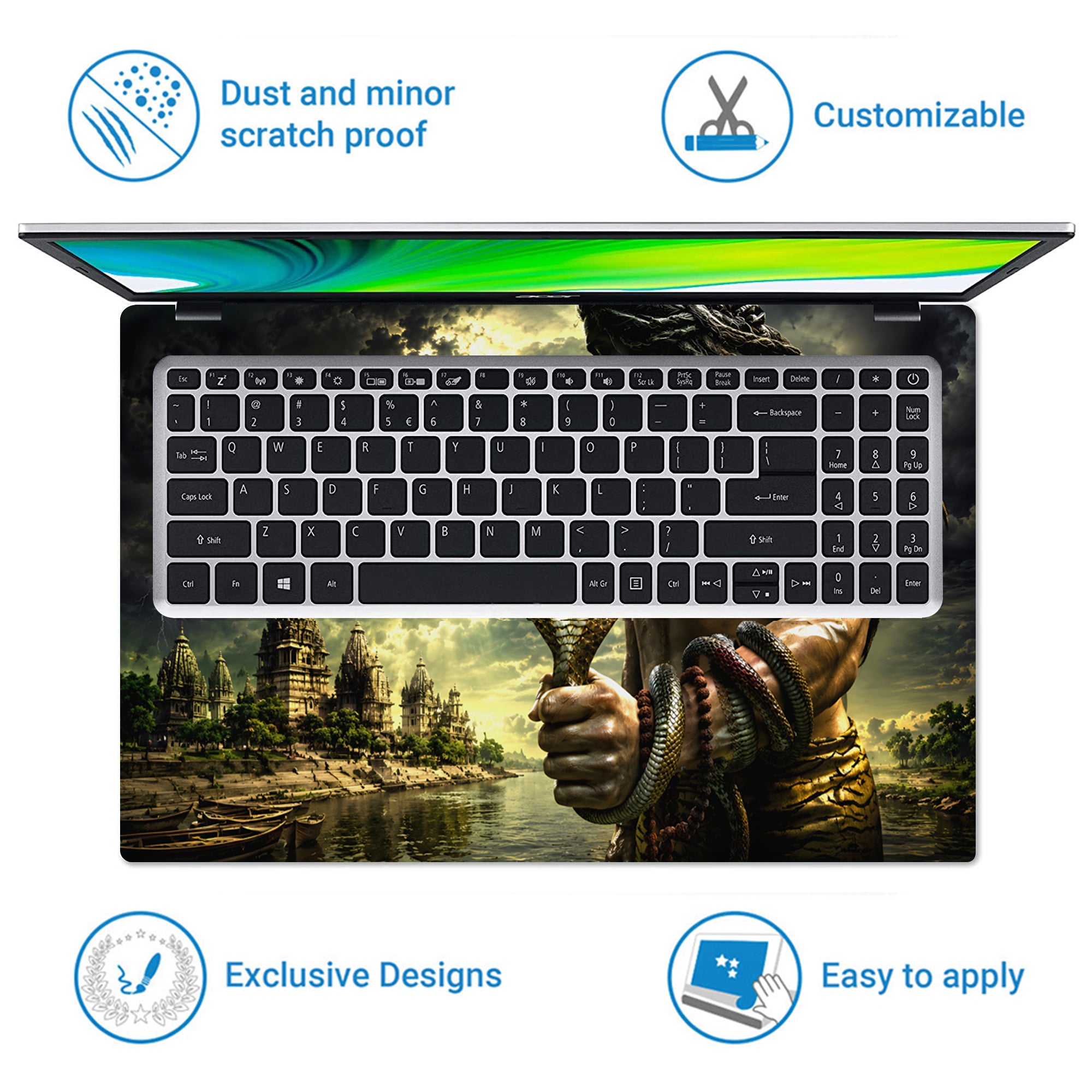 Shiva Cobra Temple River Sunbeam Laptop Skin - View 5