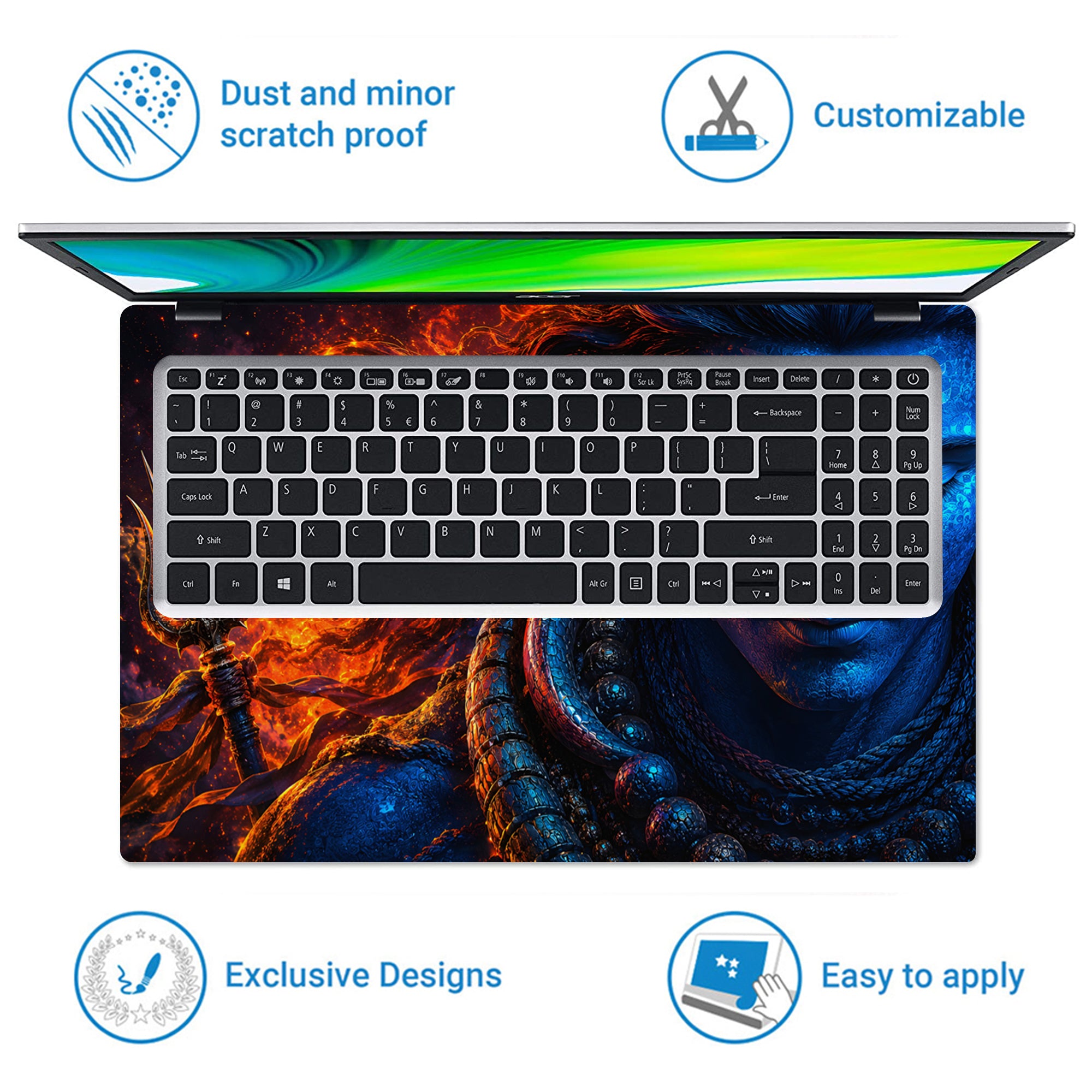 Shiva Fire Blue Side Hair Laptop Skin - View 5