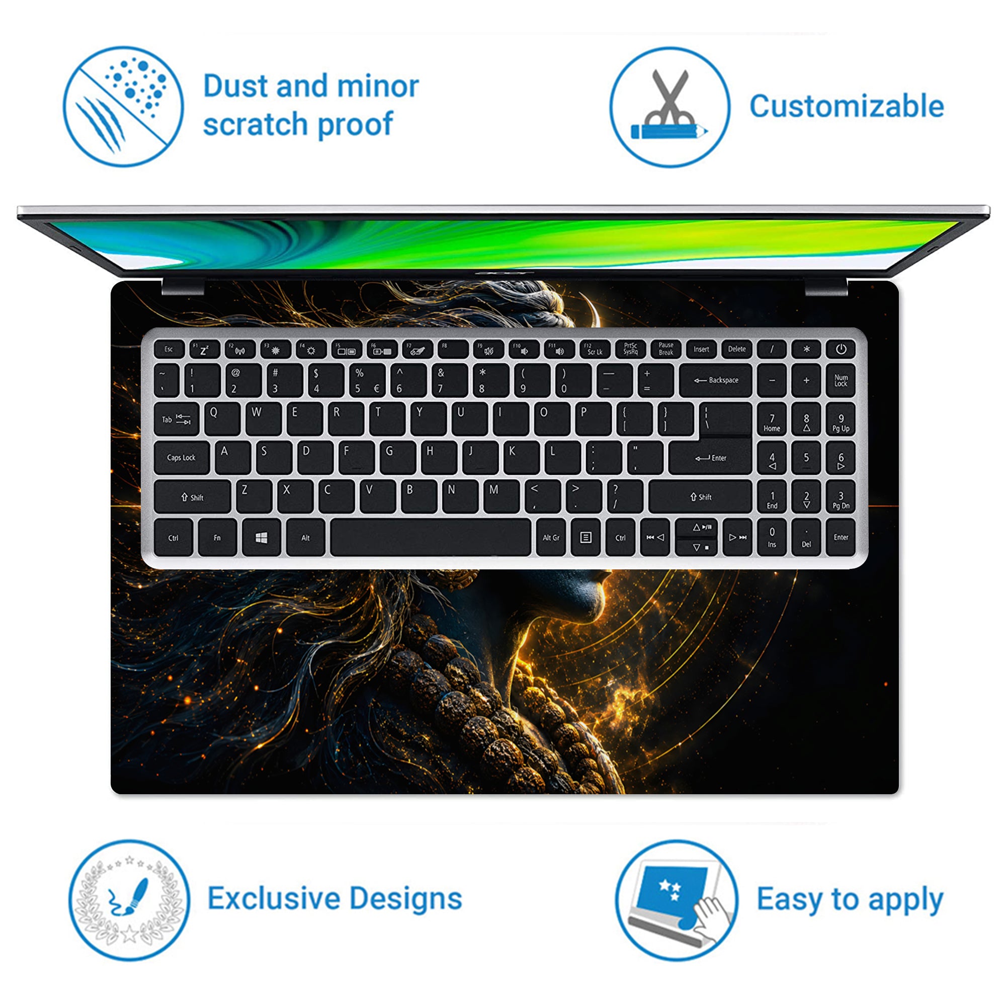 Shiva Grey Profile Gold Cosmic Laptop Skin - View 5