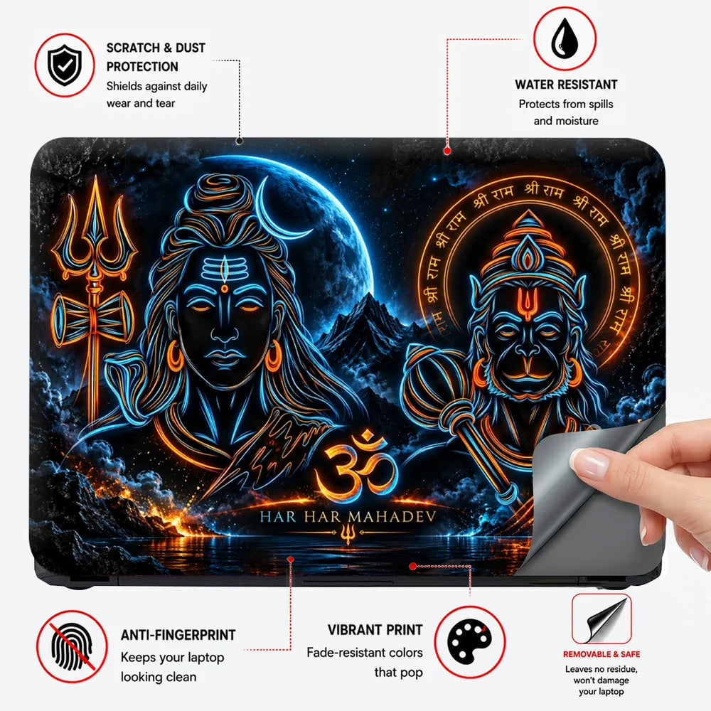 Shiva Hanuman Neon Outline Laptop Skin - View 4