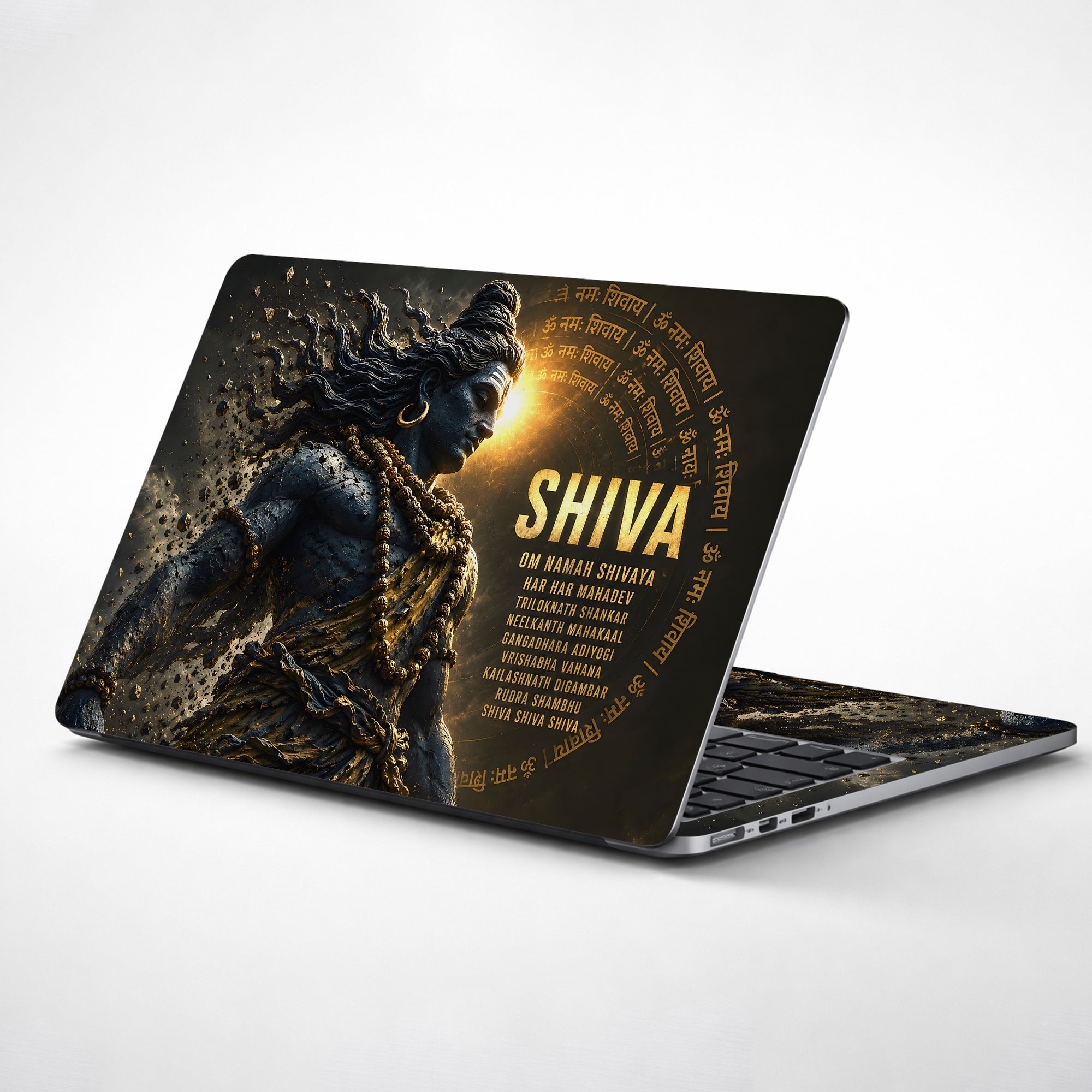Shiva Mantra List Statue Gold Laptop Skin - View 1