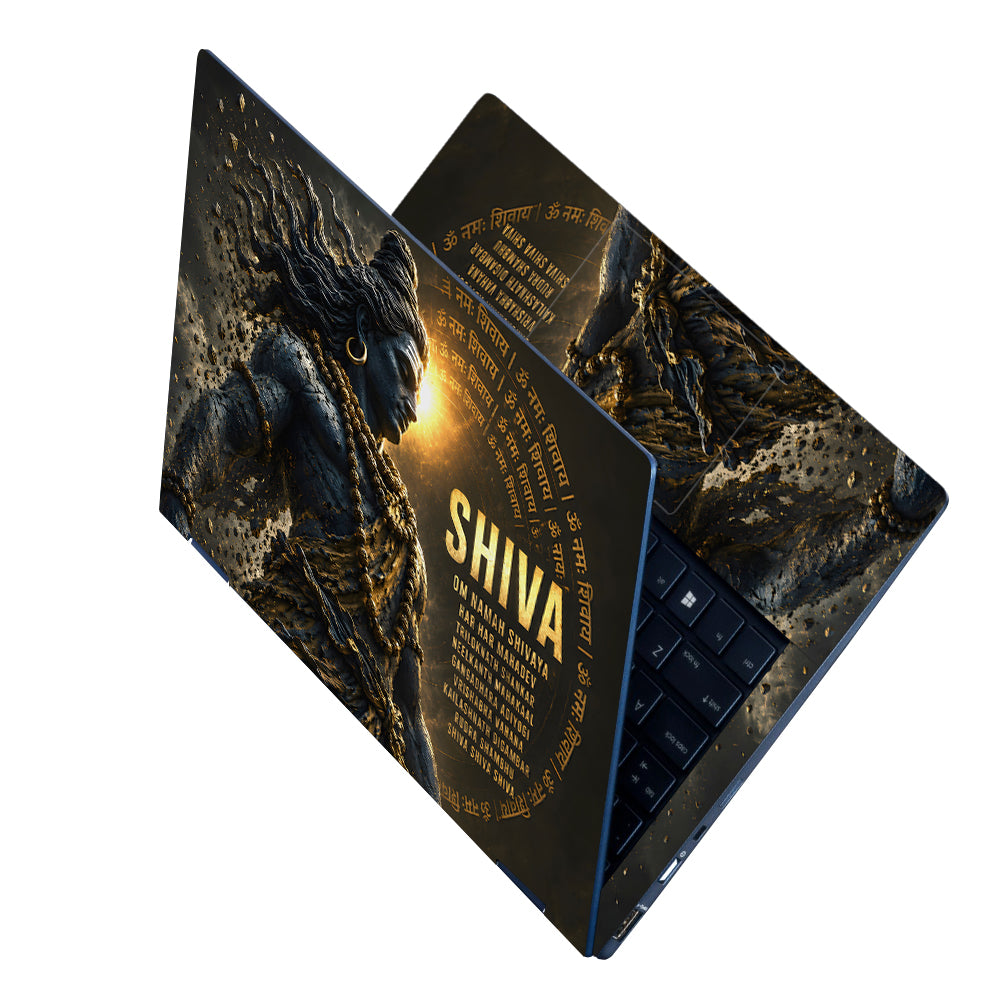 Shiva Mantra List Statue Gold Laptop Skin - View 2