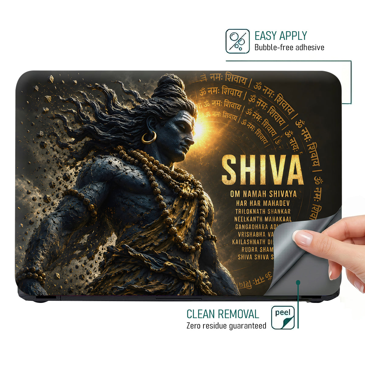 Shiva Mantra List Statue Gold Laptop Skin - View 4