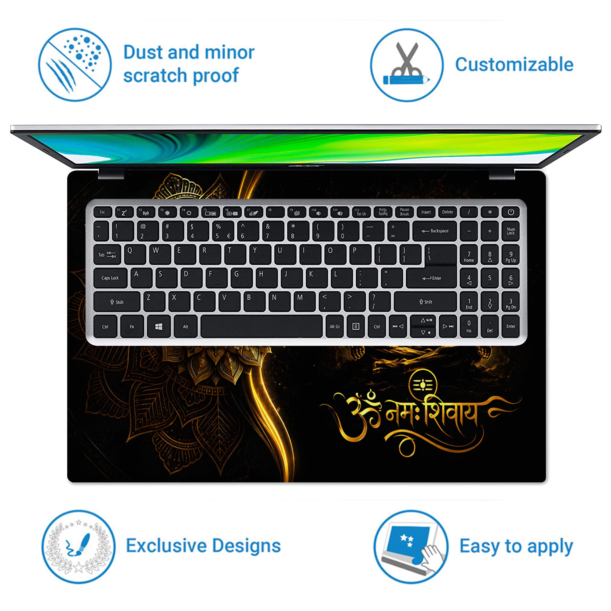 Shiva Om Namah Shivay Gold Mandala Laptop Skin - View 5