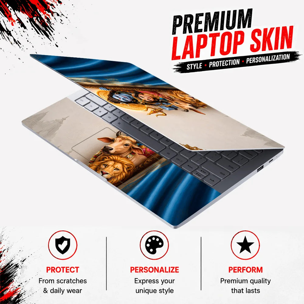 Shiva Parvati Cow Lion Frame Laptop Skin - View 3