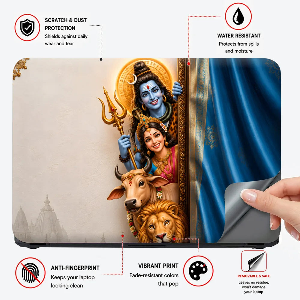 Shiva Parvati Cow Lion Frame Laptop Skin - View 4