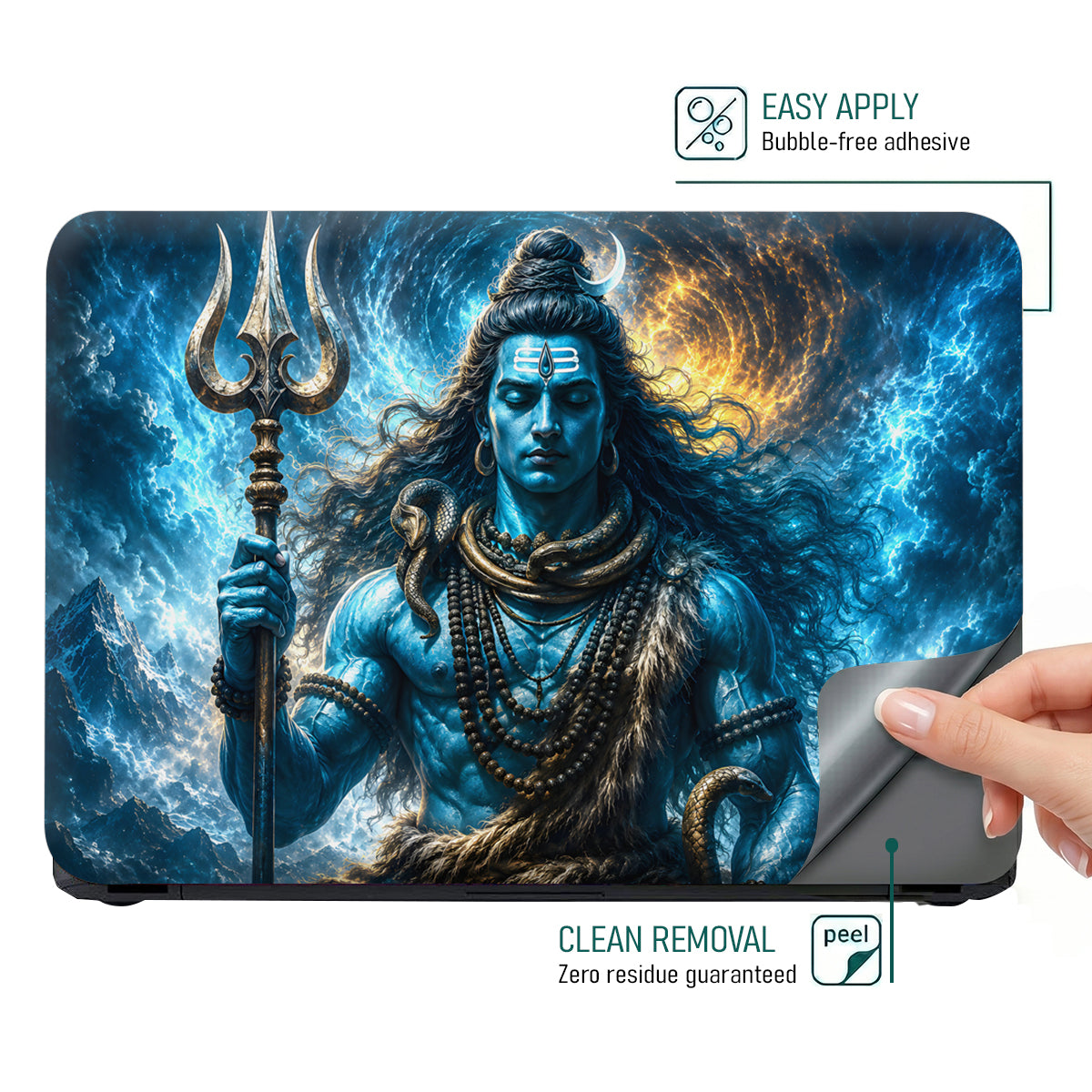 Shiva Trident Cobra Blue Moon Laptop Skin - View 4