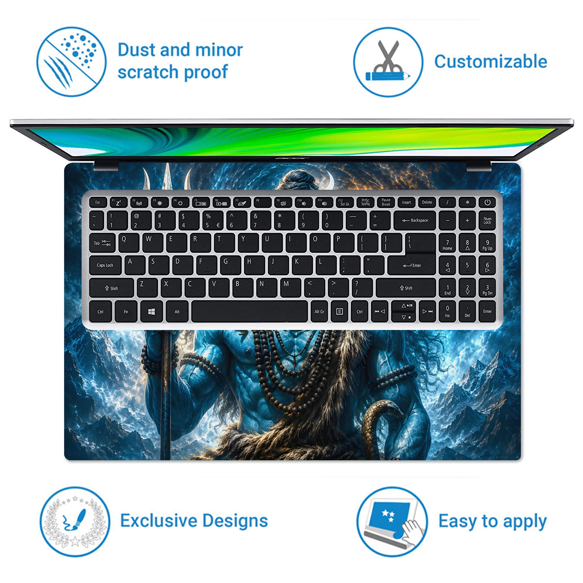 Shiva Trident Cobra Blue Moon Laptop Skin - View 5