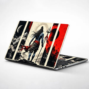 Shiva Trident Red Panel Poster Laptop Skin - View 1