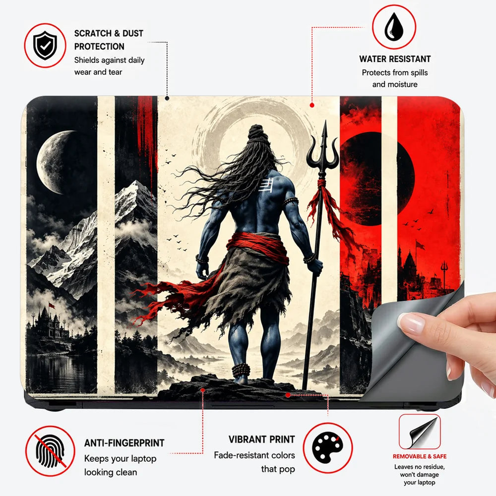 Shiva Trident Red Panel Poster Laptop Skin - View 4