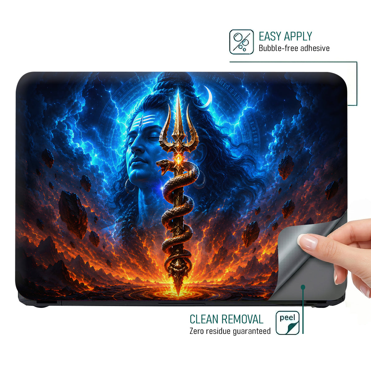 Shiva Trident Serpent Fire and Lightning Laptop Skin - View 4