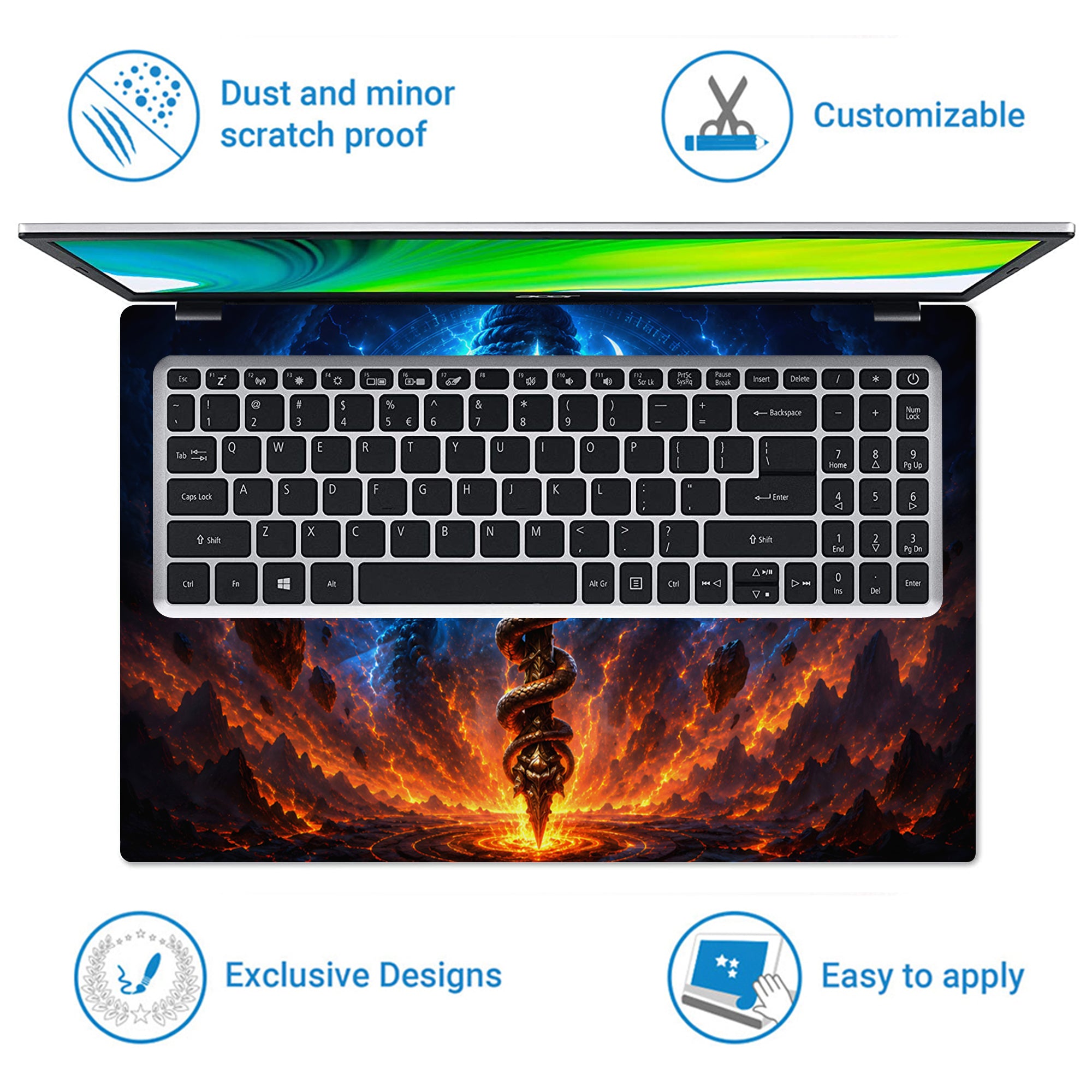 Shiva Trident Serpent Fire and Lightning Laptop Skin - View 5