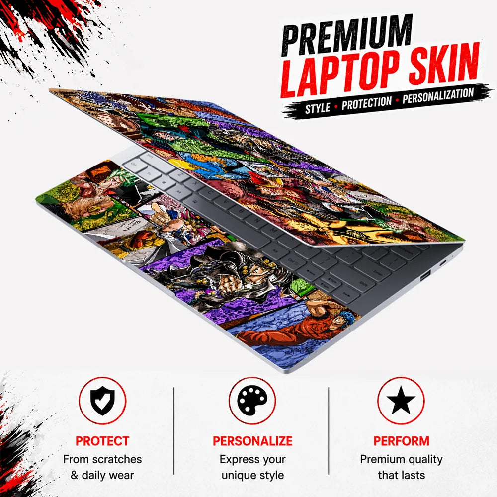 Shonen Anime Heroes Collage Laptop Skin - View 3