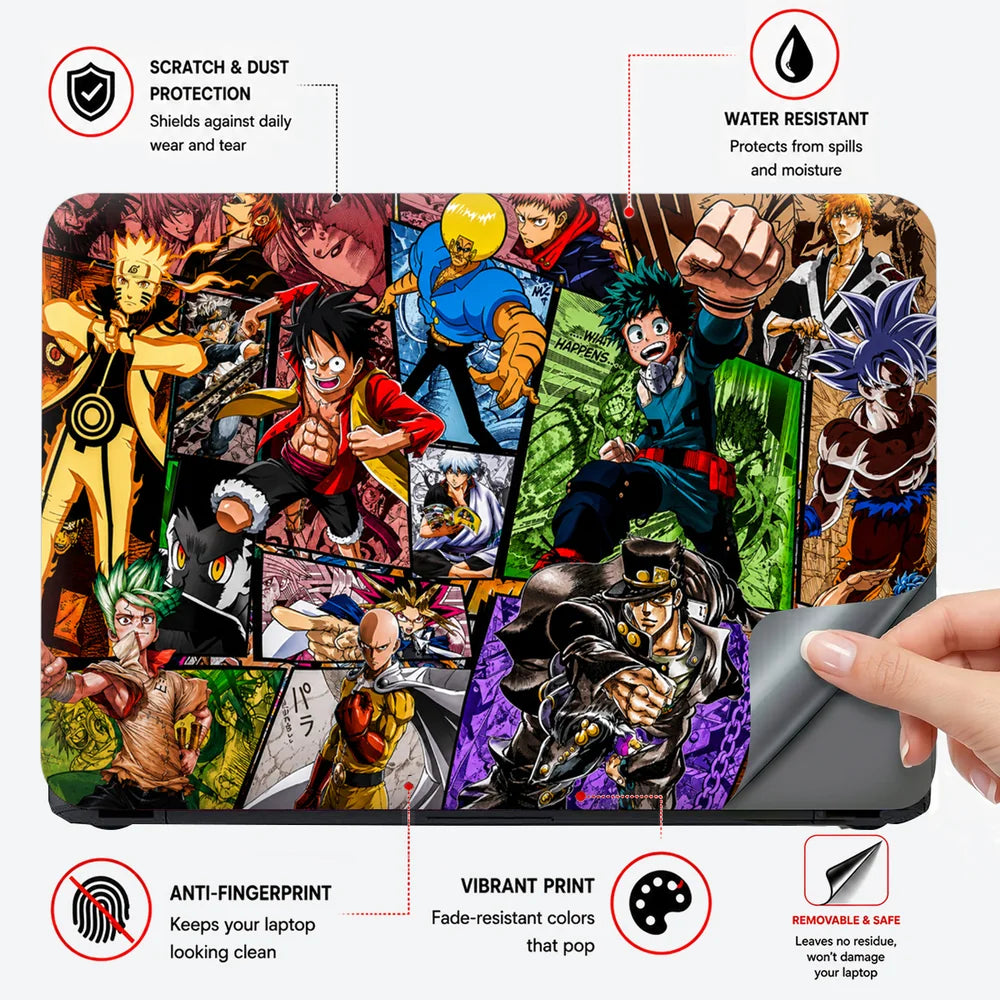 Shonen Anime Heroes Collage Laptop Skin - View 4
