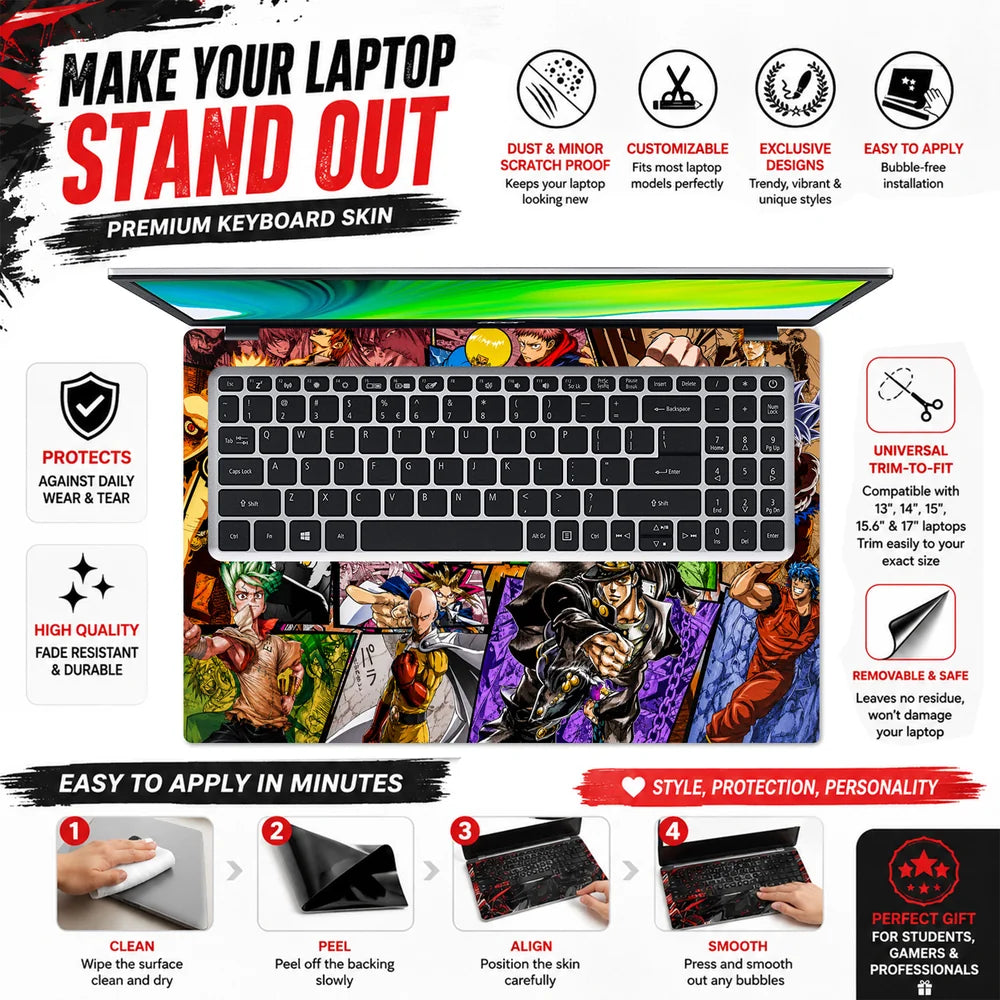 Shonen Anime Heroes Collage Laptop Skin - View 5