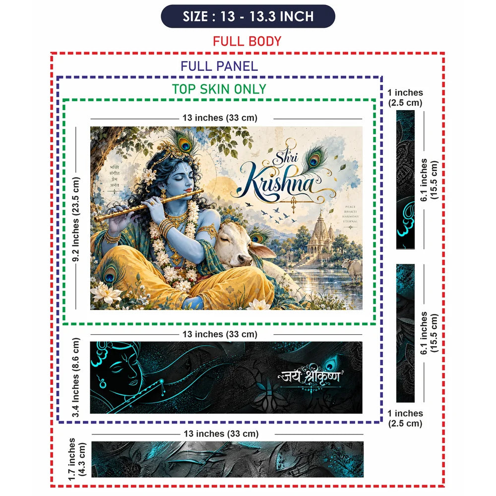 Shri Krishna Flute Cow River Laptop Skin - View 6