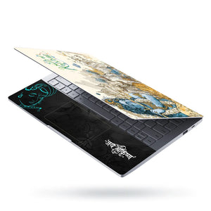 Shri Krishna Flute Cows Temple Watercolor Illustration Laptop Skin - View 3