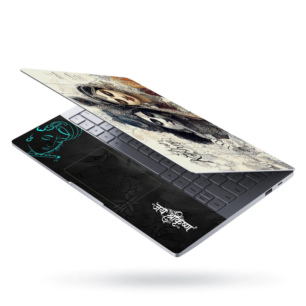 Shri Krishna Radha Sketch Monochrome Pencil Art Laptop Skin - View 3