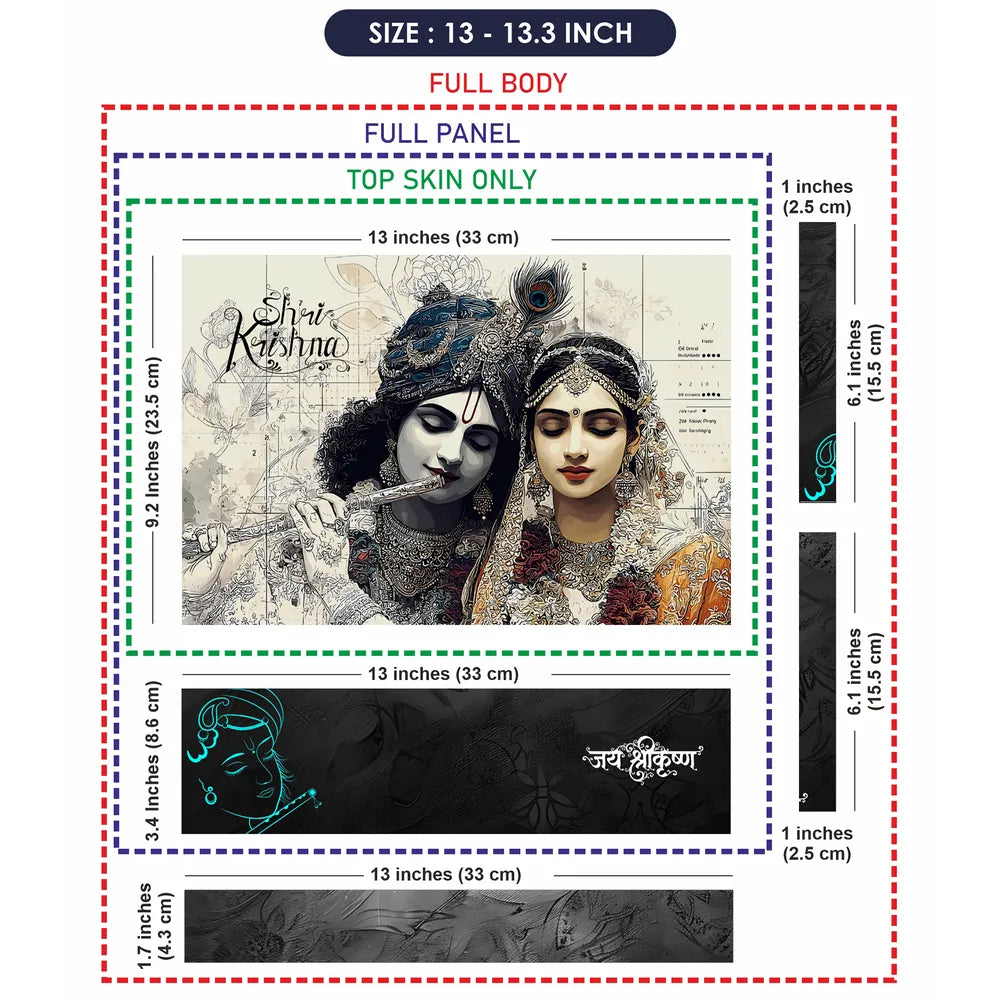 Shri Krishna Radha Sketch Monochrome Pencil Art Laptop Skin - View 6