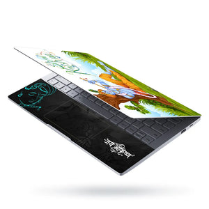 Shri Krishna Under Tree Flute Cartoon Green Nature Laptop Skin - View 3
