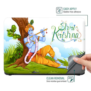 Shri Krishna Under Tree Flute Cartoon Green Nature Laptop Skin - View 4