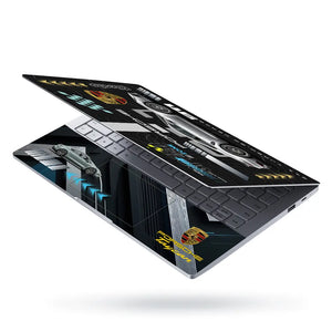 Silver Porsche 911 Turbo S Black Topographic Speed Zone Design Laptop Skin - View 3