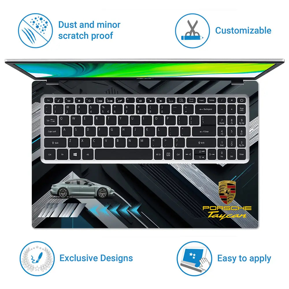 Silver Porsche 911 Turbo S Black Topographic Speed Zone Design Laptop Skin - View 5