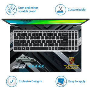 Silver Porsche 911 Turbo S Black Topographic Speed Zone Design Laptop Skin - View 5