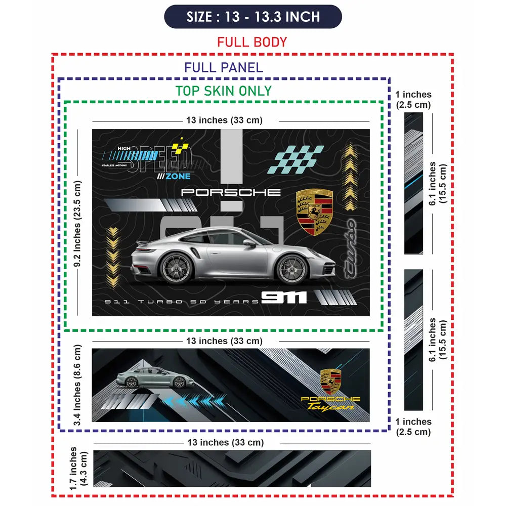 Silver Porsche 911 Turbo S Black Topographic Speed Zone Design Laptop Skin - View 6