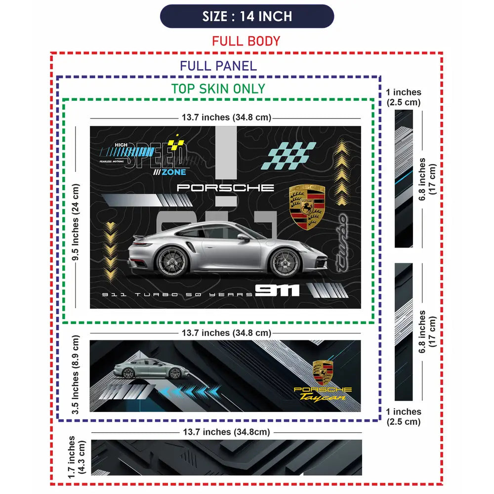 Silver Porsche 911 Turbo S Black Topographic Speed Zone Design Laptop Skin - View 7