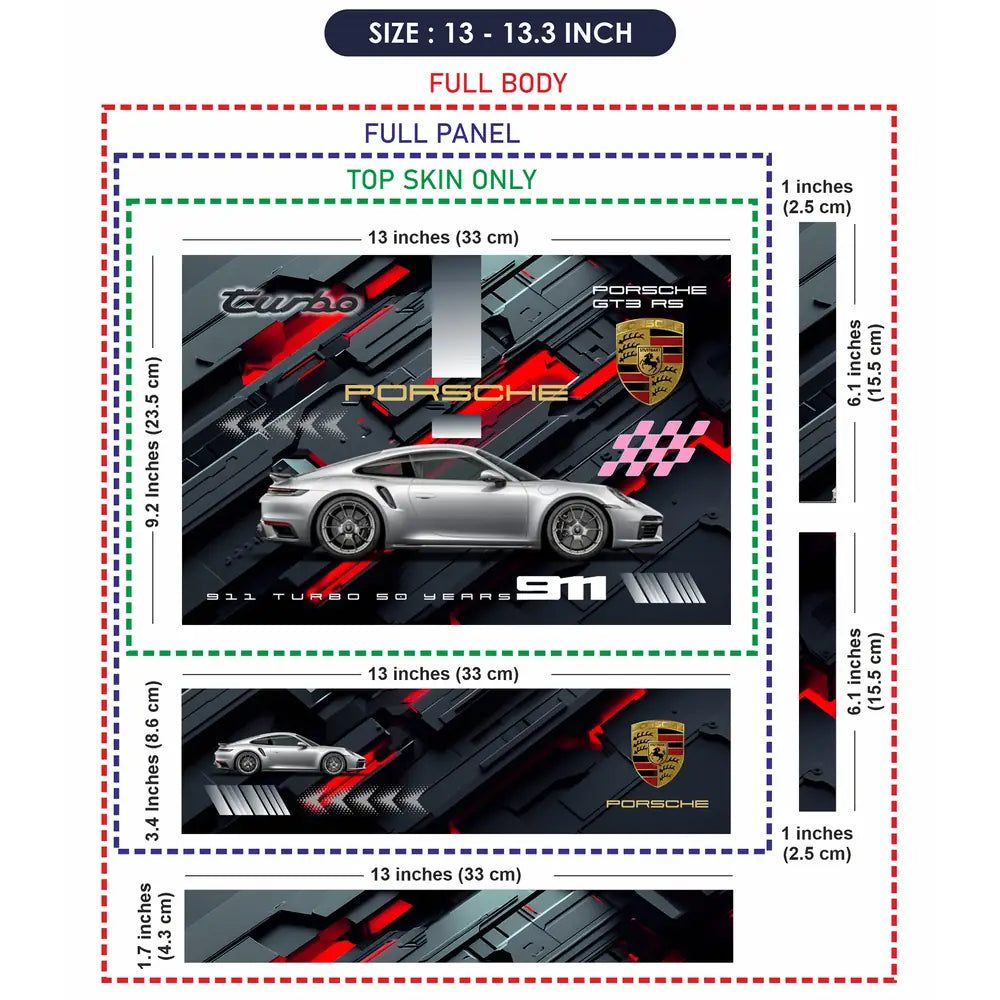 Silver Porsche 911 Turbo S Red Accent Graphic Design Laptop Skin - View 6