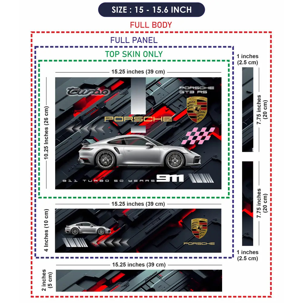 Silver Porsche 911 Turbo S Red Accent Graphic Design Laptop Skin - View 8