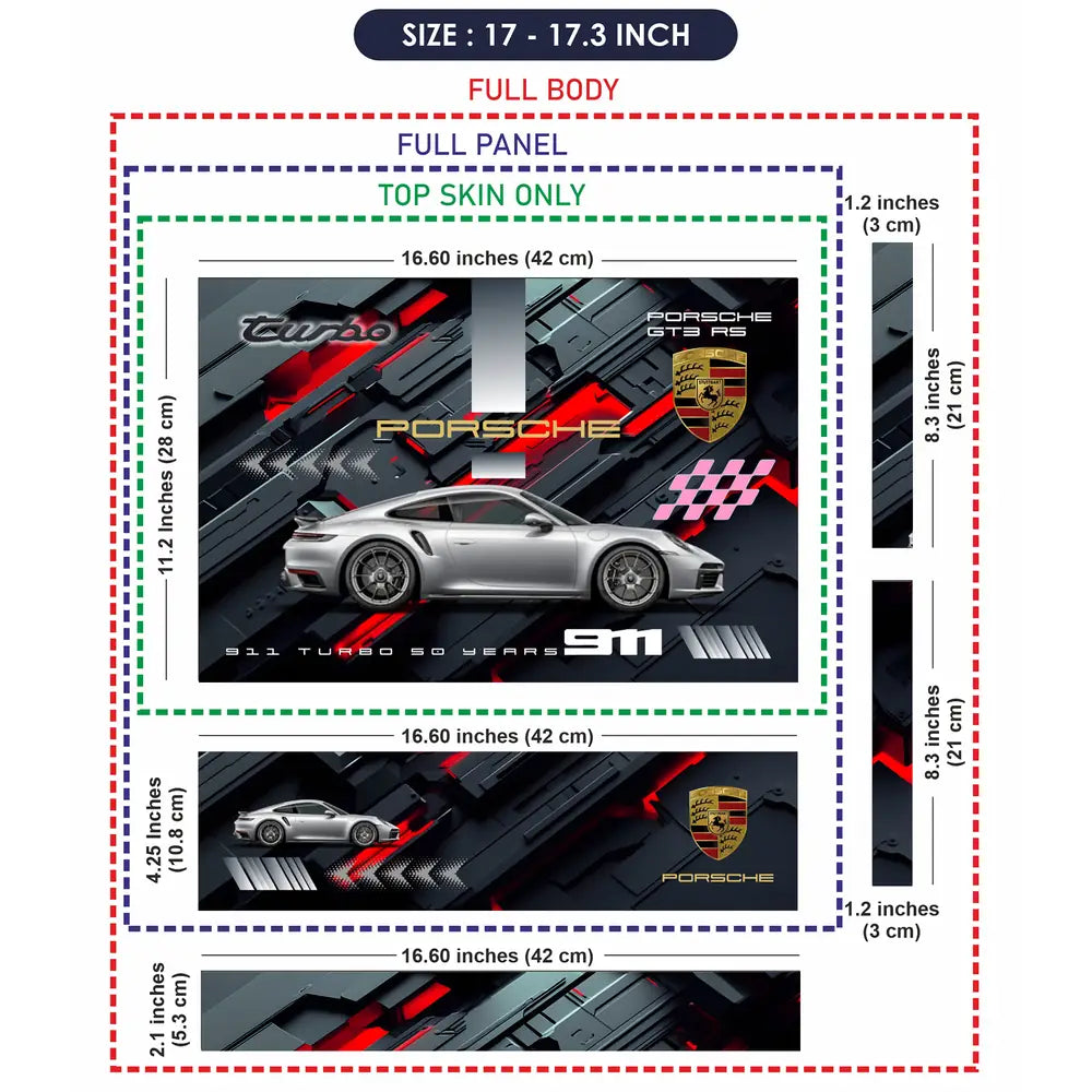 Silver Porsche 911 Turbo S Red Accent Graphic Design Laptop Skin - View 9