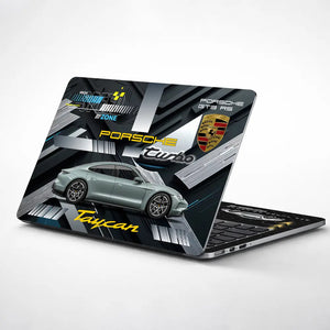 Silver Porsche Taycan Turbo High Speed Zone Design Laptop Skin - View 1