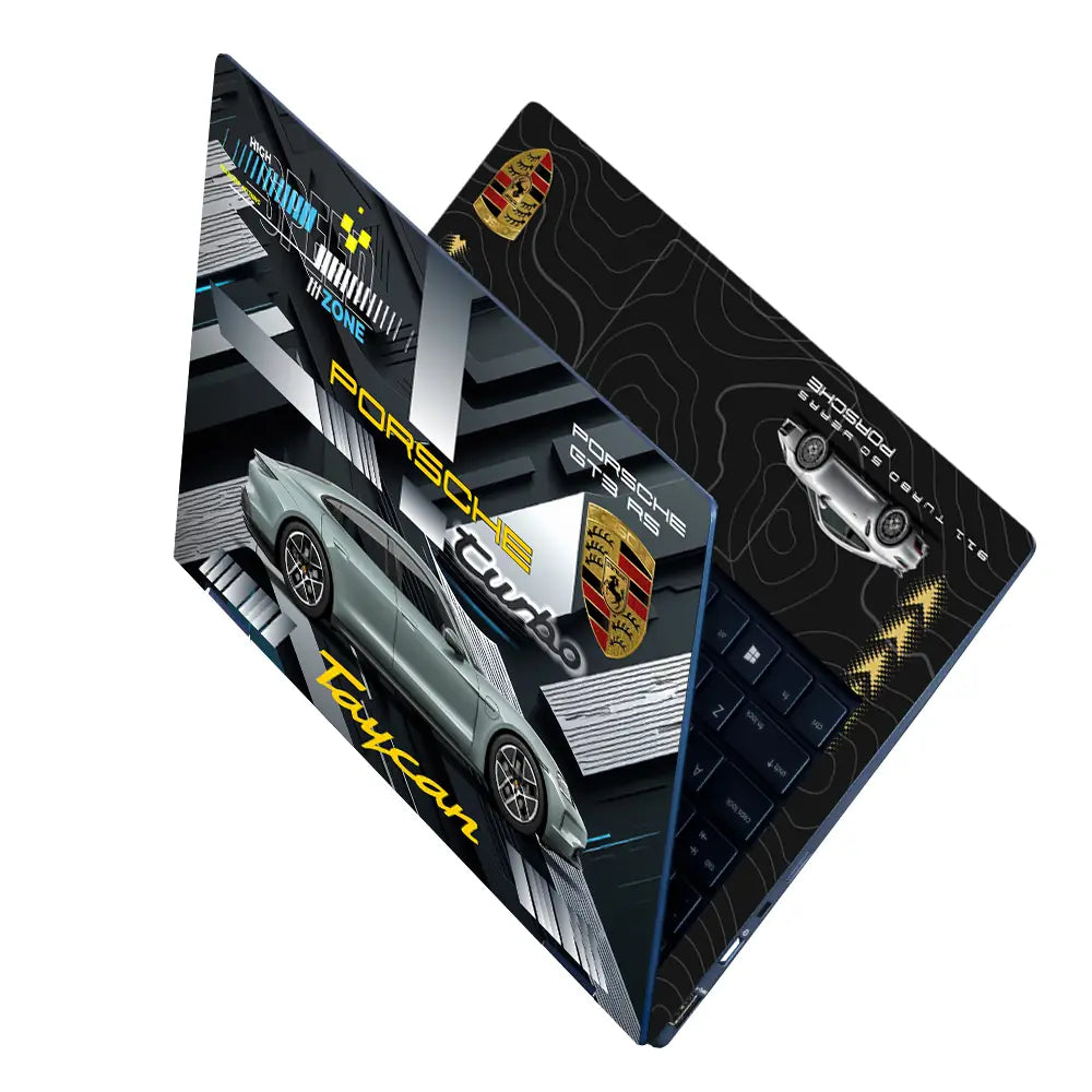 Silver Porsche Taycan Turbo High Speed Zone Design Laptop Skin - View 2