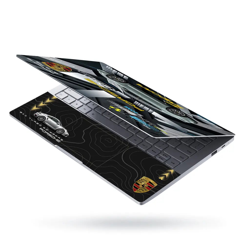 Silver Porsche Taycan Turbo High Speed Zone Design Laptop Skin - View 3