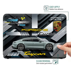 Silver Porsche Taycan Turbo High Speed Zone Design Laptop Skin - View 4