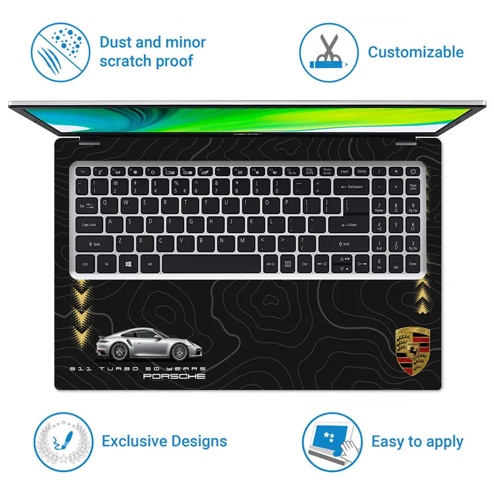 Silver Porsche Taycan Turbo High Speed Zone Design Laptop Skin - View 5