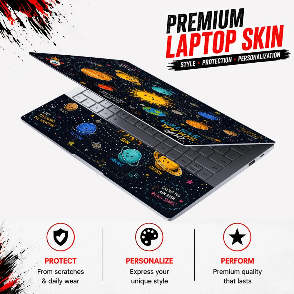 Solar System Kawaii Pluto Stars Laptop Skin - View 3