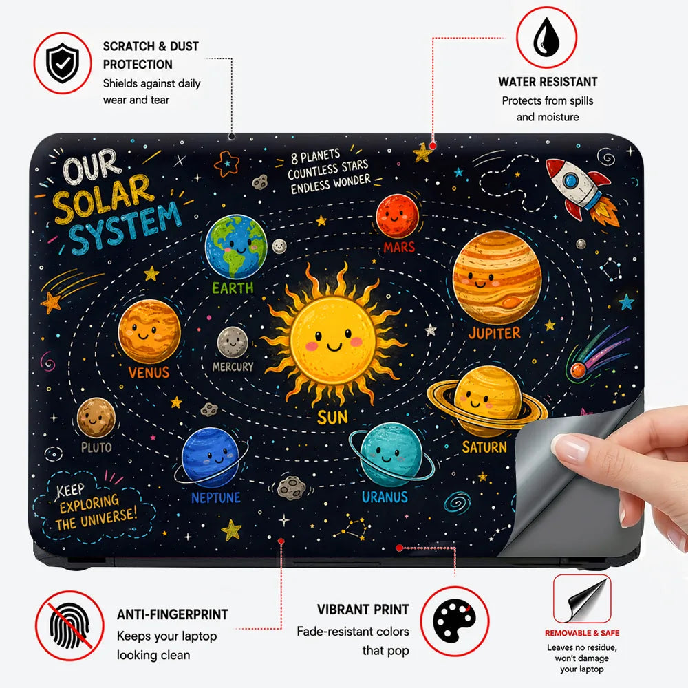 Solar System Kawaii Pluto Stars Laptop Skin - View 4