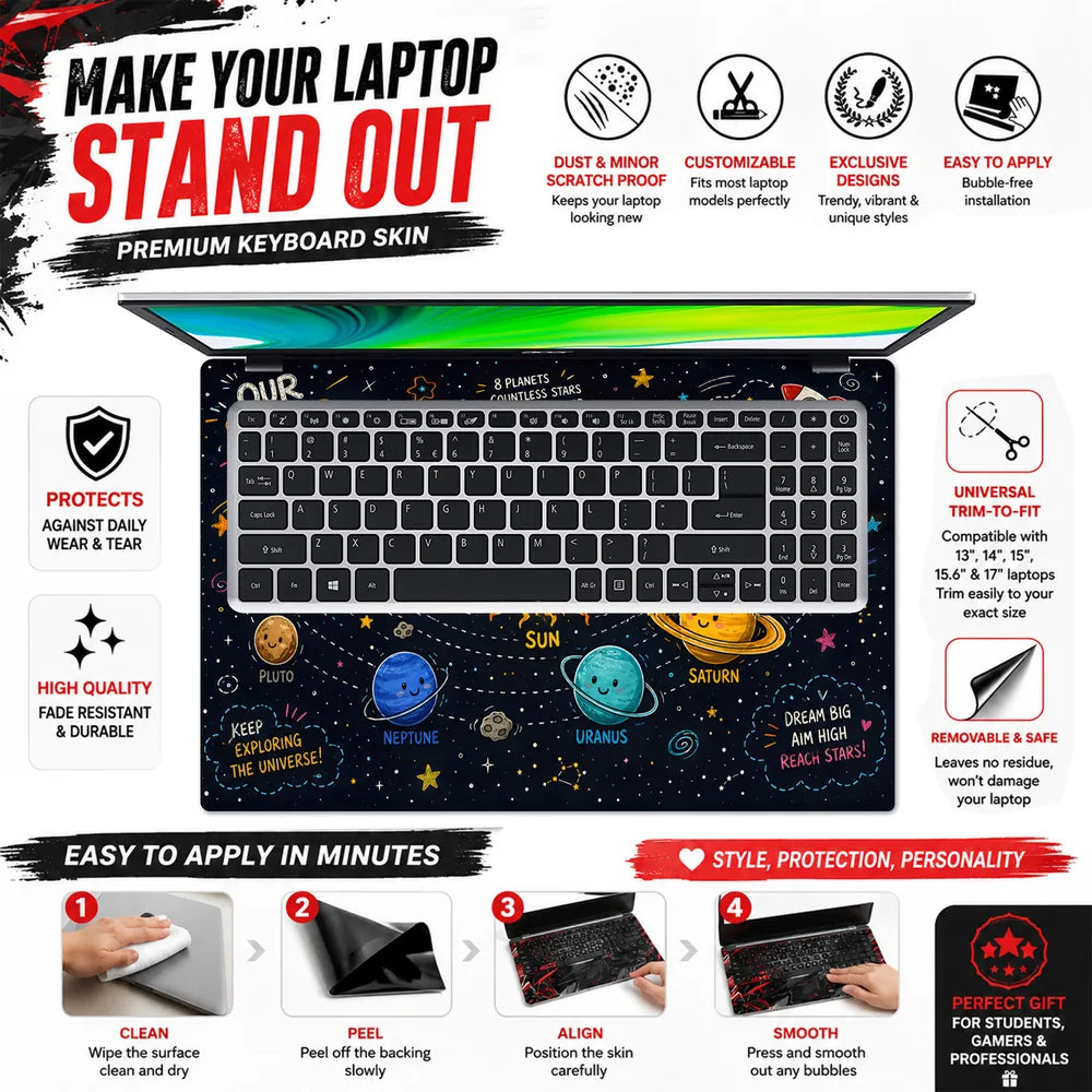 Solar System Kawaii Pluto Stars Laptop Skin - View 5