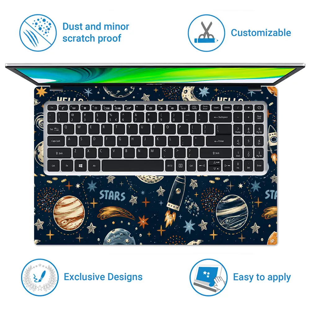 Space Hello Space Doodle Laptop Skin - View 5