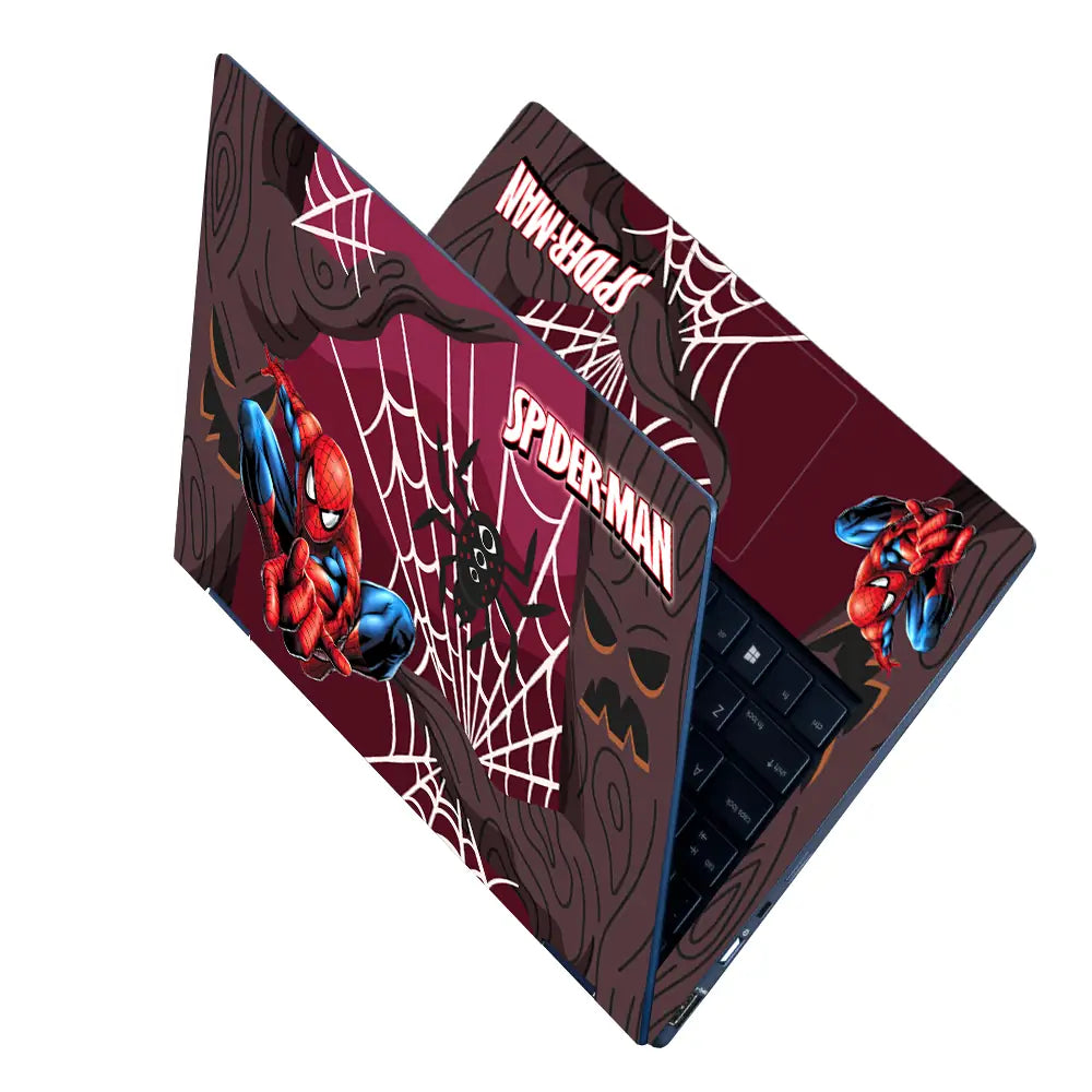 Spiderman Hanging on Web Laptop Skin - View 2