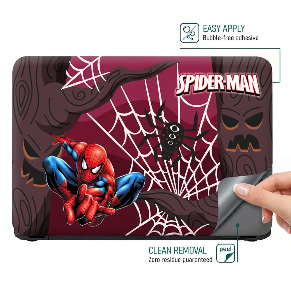 Spiderman Hanging on Web Laptop Skin - View 4
