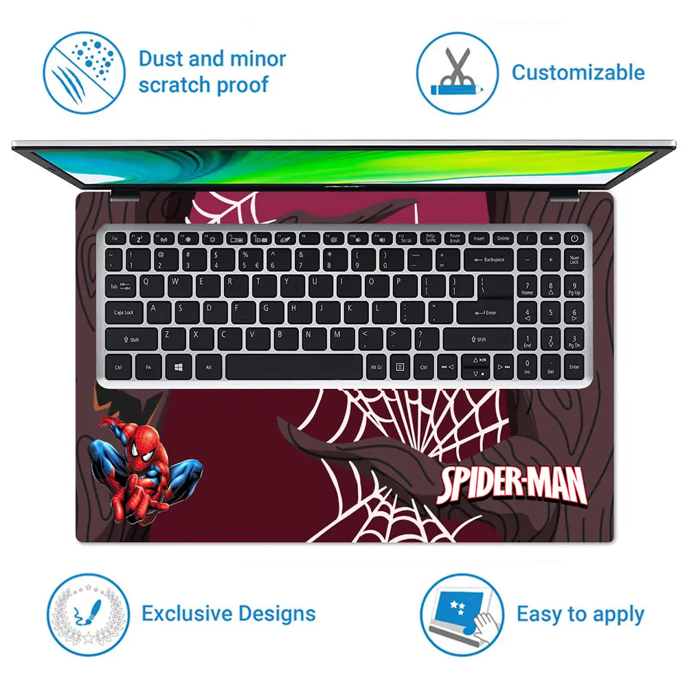 Spiderman Hanging on Web Laptop Skin - View 5